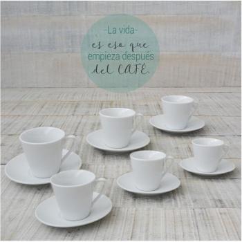 Juego de Café Barista Classic 12 Piezas 6 Tazas y 6 Platos de Porcelana Blanca. Servicio de Café para 6 Personas. Hogar y mas