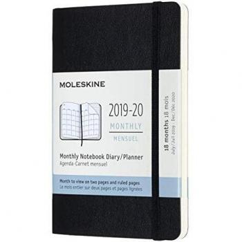 Moleskine - Agenda Mensual de 18 Meses 2019/2020, Calendario Académico con Tapa Blanda y Goma Elástica, Color Negro, Tamaño Pequeño 14 x 9 cm, 128 Páginas