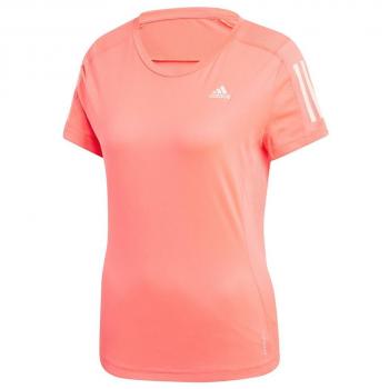 Camiseta Adidas Mujer Own The Run Rosa Fuerte con tecnología de ventilación AEROREADY, ajuste regular, tejido suave y ligero, diseño transpirable y detalles reflectantes para mayor visibilidad