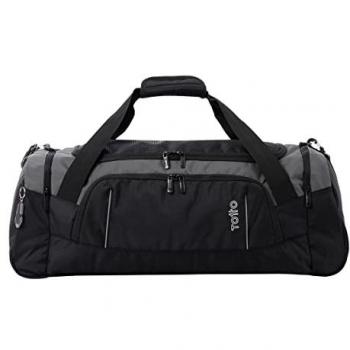 Bolsa de viaje Estany - Negro, Capacidad 46 L, 4 Compartimentos, Argolla para Candado en Cremallera Principal, Asa para Hombro, Vivo Reflectivo, Color Negro y Gris