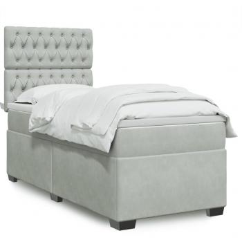 Cama box spring de muelles con colchón de terciopelo gris claro 90x190 cm