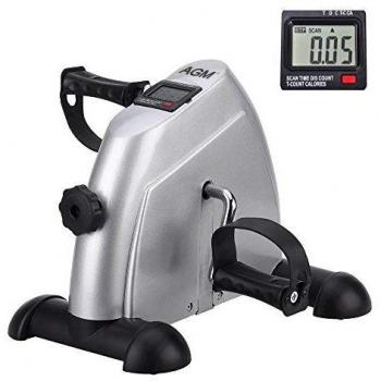 AGM Mini bicicleta estática pedales para entrenamiento de brazos y piernas y hacer ejercicio en casa,plata