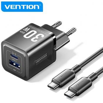 Cargador Rápido Vention 30W GaN con Quick Charge 4.0 y 3.0, USB Tipo C para iPhone y Laptops
