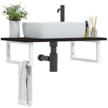 Estante de lavabo de pared de acero y madera maciza de roble