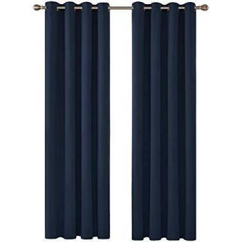 Deconovo Cortinas Salon Modernas Aislantes Térmicas Habitacion Opacas Estilo Moderno Elegante con Ojales 140 x 210 cm Azul Marino
