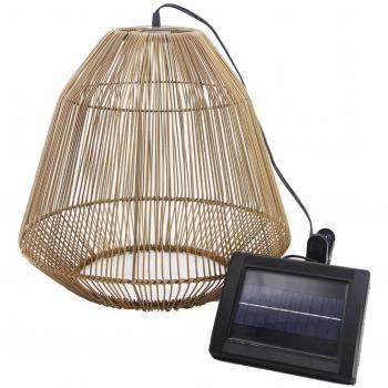 Lámpara de techo solar bohemia H39cm estilo maya marrón en polirratán con LED blanco cálido