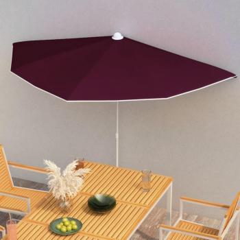 Bordeaux Red Half Garden Parasol with Pole 180x90 cm