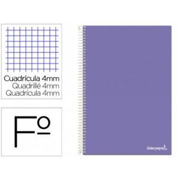 Cuaderno espiral Liderpapel folio SMART tapa blanda 80h 60gr cuadro 4mm con margen color violeta