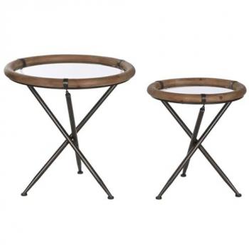 Juego de 2 mesas auxiliares Home ESPRIT Negro Natural Cristal Abeto 65 x 65 x 66 cm