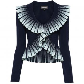 Emporio Armani Women's Ombré-Print Cardigan, Blue, Size Large, 6D2MTZ2M05Z0917, Ruffled Detailing
