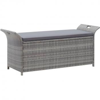 Grey Poly Rattan Storage Bench with Cushion 138 cm