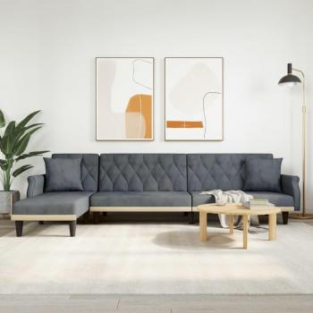 Sofá cama en forma de L gris oscuro 271x140x70 cm en terciopelo