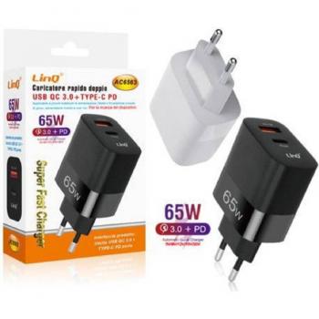 Cargador Rápido Doble 65W USB Quick Charge 3.0 + Type-C Power Delivery AC6563