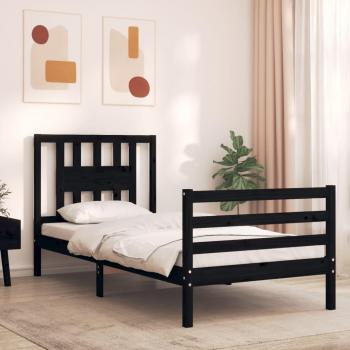 Estructura de cama con cabecero de madera maciza negra 90x200 cm vidaXL