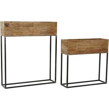 Set de Maceteros DKD Home Decor Abeto Negro Metal Marrón Cottage (2 Unidades, 80 x 20 x 93 cm)