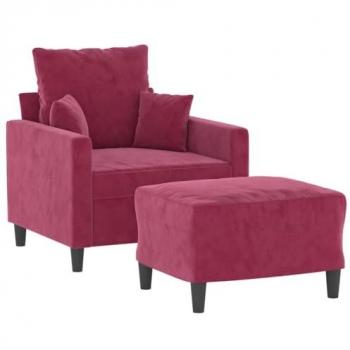 Sillón con reposapiés terciopelo rojo tinto 60 cm