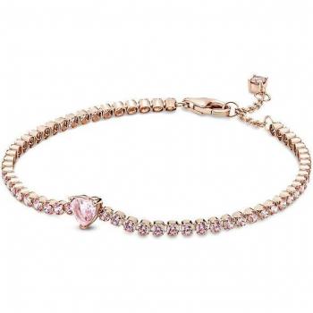 Pulsera Pandora Corazón Brillante en Plata de Ley y Oro Rosa 14K - Tamaño 18 cm