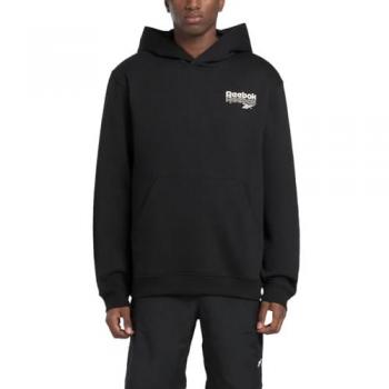 Sudadera con Capucha Reebok Logo Apilado Negra para Hombre Talla L