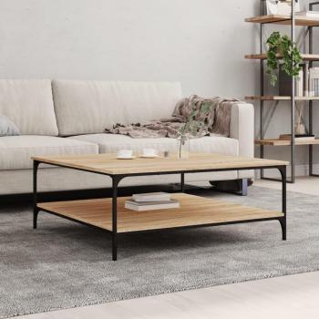 Mesa de centro de madera de ingeniería 100x100x40 cm en color negro, roble Sonoma y roble ahumado, ideal para salón o comedor, también conocida como mesita auxiliar o mesa de café