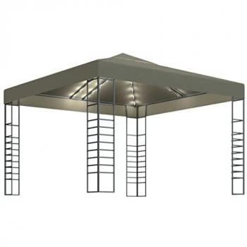 Carpa Cenador de Jardín con Luces LED 3x3m Taupé 180 g/m²
