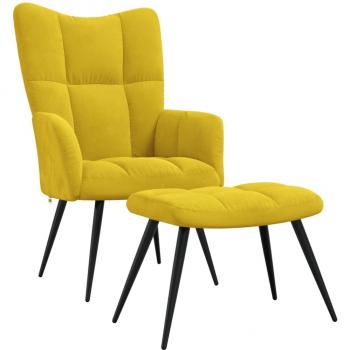 Mustard Yellow Velvet Relaxing Chair with Stool