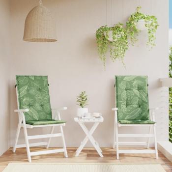 Cojines de silla de respaldo alto 2 uds lienzo estampado de hojas verde