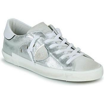 Philippe Model PRSX LOW WOMAN Women's Shoes (Trainers) in White, Gray, Size: 6 US Silver Low Top Sneakers with Asymmetric Band
