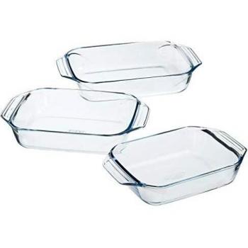 Set de Pirofilas Rectangulares de Vidrio Borosilicato Pyrex, 3 Piezas (2.2L, 3.1L, 4L)