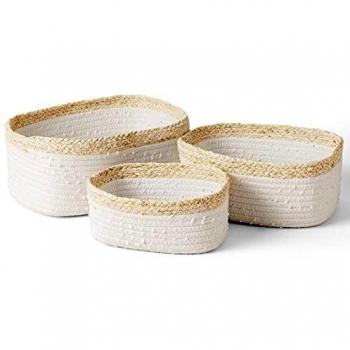 Cestas almacenaje de cuerda de algodón con piel de maíz, juego de cajas de almacenaje, cestas baño, cestas organizadoras Cocina y Dormitorio, cestas almacenaje bebe, Set 3