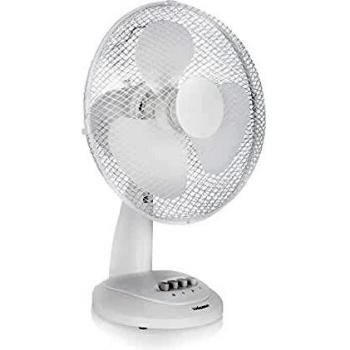 Tristar VE-5930 Ventilador de mesa, 30 centímetros de diámetro, 3 ajustes de velocidad, oscilante, ángulo ajustable 25°, asa para transporte, protección contra sobrecalentamiento, 40 W, blanco