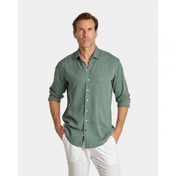 Camisa de hombre slim liso verde de lino Spagnolo