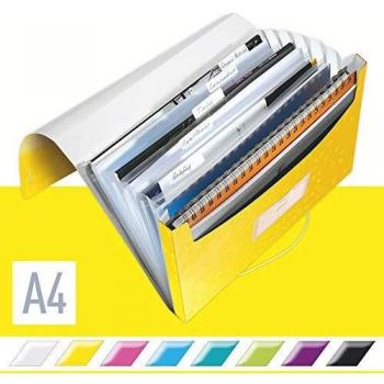 Carpeta expandible LEITZ WOW A4, 6 compartimentos, cierre elástico, color amarillo