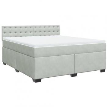 Cama Box Spring con colchón de terciopelo gris claro 180x200 cm