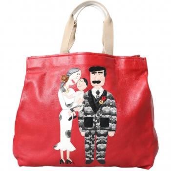 Dolce & Gabbana Red Leather Family Patch Shopping Tote Bag, Female, Size: ONE SIZE