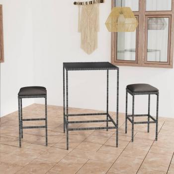 Conjunto de jardín 3 piezas de ratán sintético gris con almohadas