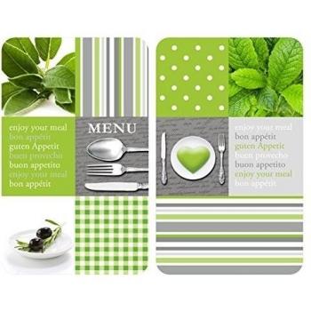 WENKO 2521449100 Cubierta de cocina Universal Menu - juego de 2 piezas para todos los tipos de cocinas, Vidrio endurecido, 30 x 1.8-4.5 x 52 cm, Multicolor