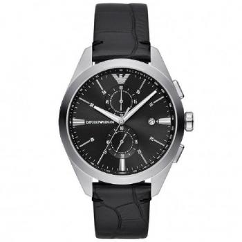 Emporio Armani Claudio Chronograph Black Leather Strap Black Dial Quartz AR11542 Mens Watch