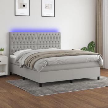 Colchón de cama box spring con muelles y tela LED gris claro 180x200 cm