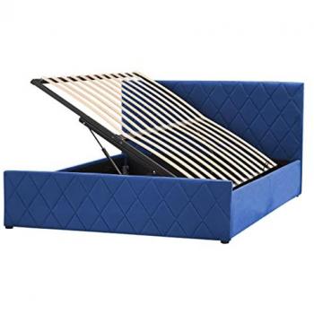 Cama de Almacenaje de Terciopelo Azul Marino 140 x 200 cm con Cabecero Trapuntado Rochefort