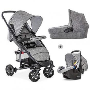 Hauck Malibu 4 Trio Set - 3 en 1, sistema de viaje funcional y ligero, Grupo 0, capazo con colchoncito, silla deportiva reclinable, desde nacimiento, plegado compacto y facil, gris