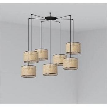 Lámpara colgante Mambo Steel de 7 bombillas, longitud de 500 cm, color negro y ratán, diámetro de 320 mm