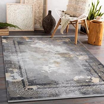 Alfombra Moderna Luce 77 con Marco Vintage - Estructural Gris/Mostaza 115x170 cm