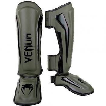 VENUM Elite Espinilleras de Boxeo, Unisex Adulto, Caqui/Negro, Large