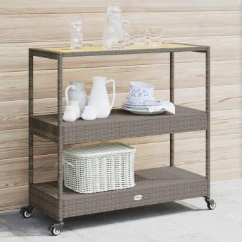 vidaXL 3-Tier Bar Cart in Grey Poly Rattan and Solid Wood Acacia