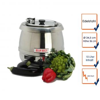 Profesional Olla de acero inoxidable, eléctrica, 10 litros, 400 W, Ø 34,5 cm, altura 36 cm; St de 100inox ggg
