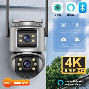 Cámara IP PTZ 4K HD Wifi Exterior 8MP Doble Lente Doble Pantalla AI Seguimiento Automático CCTV Audio Video P2P ICSEE 3K Sin Tarjeta