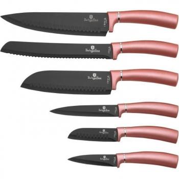 Juego de 6 Cuchillos de Cocina Profesional Berlinger Haus I-Rose, Hoja de Acero Inoxidable con Recubrimiento Antiadherente, Incluye Cuchillo Cocinero, Cebollero, Pan,