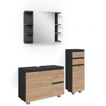 Conjunto de muebles de baño Vicco J-Shape, Gris/Antracita, 3 piezas