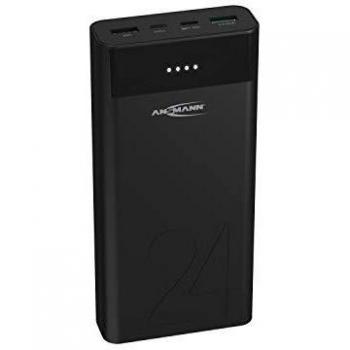 ANSMANN Power Bank 24000 mAh PD & Quick Charge 3.0 Cargador de Carga rápida 2 Puertos USB y 1 Tipo C con indicador LED para Smartphone Tableta portátil batería Externa
