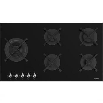 Placa de gas SMEG PV395LN de cristal negro de 90cm con 5 quemadores